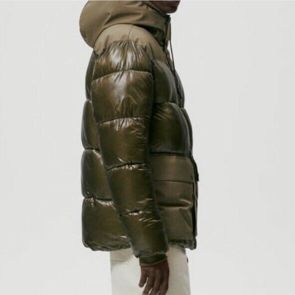 Zara Men's Khaki Contrast Puffer Jacket Size S - Picture 3 of 14